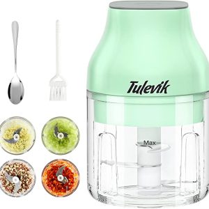 Roll over image to zoom in        VIDEO Electric Garlic Chopper, Tulevik 250ML Mini Portable Veggie Chopper, USB Rechargeable Garlic Grinder With Spoons and Brushes, Wireless Small Food Processor for Ginger, Chili, Meat,